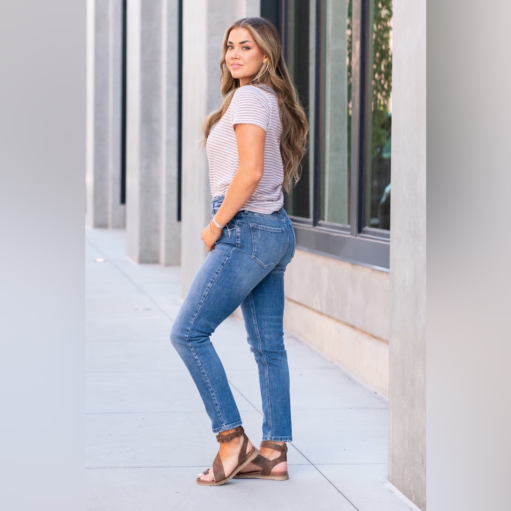 KanCan High Rise Dark Wash Mom Distressed Jeans